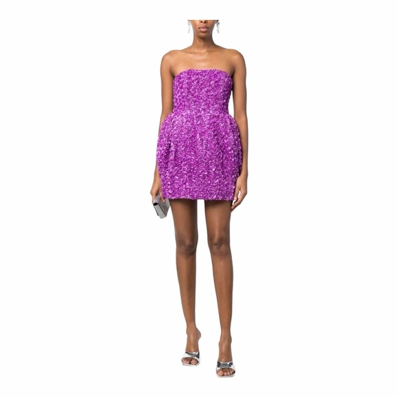 Rotate Birger Christensen Purple 3D Floral Strapless Mini Dress NWT - Picture 9 of 11
